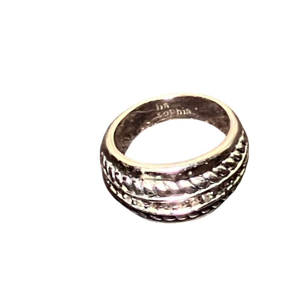 Lia Sophia Size 9 Multi Row Rope Crystal Band Ring Women's Silver Tone